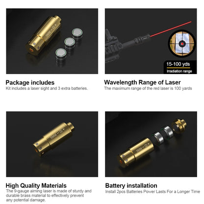 9MM Optics Cartridge Red Dot Laser Bore Brass 9MM Bore Boresighter