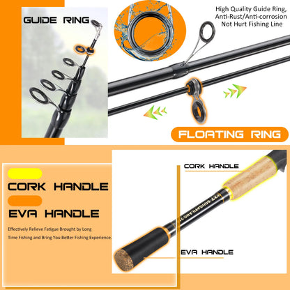 Sougayilang Baitcasting Fishing Rod and Reel Set 1.6m-2.1m Telescopic Fishing Rod Reel Combo Full Kit