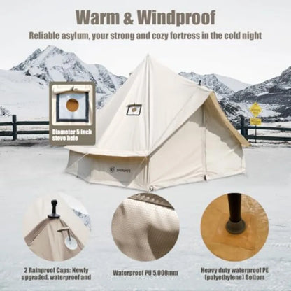 Canvas Bell Tent Yurt Tent 4 Seasons for Camping 100% Cotton with Stove Jack Family