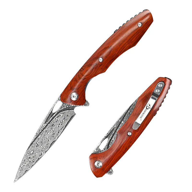 SDOKEDC VG10 Damascus Steel Folding Knives  Rosewood Handle