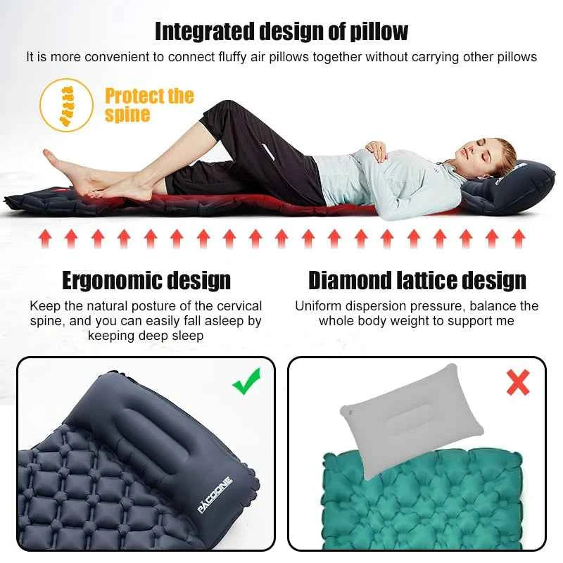 PACOONE Outdoor Sleeping Pad Camping Inflatable Mattress Built-in Pump Ultralight