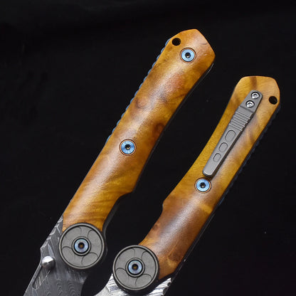 8.23 inch VG10 Damascus steel blade gold camphor wood handle folding knife Christmas gift knife fruit knife outdoor camping EDC