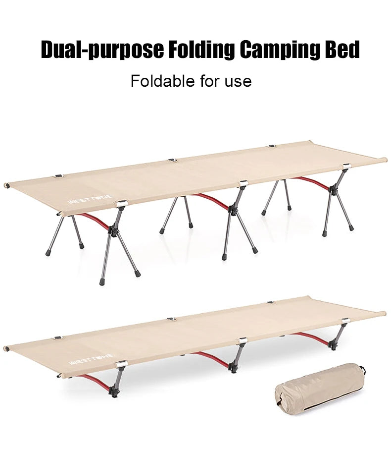 WESTTUNE Camping Cot with Leg Extenders Portable Folding Bed Ultralight Aluminum Alloy