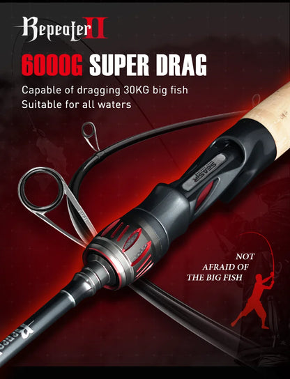 Seasir Repeater Spining&Casting Fihsing Rod Fuji-O Guide Rings Carbon High Sensitivity 2A Grade Cork Handle 6Kg Super Drag