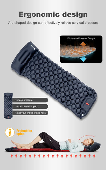 PACOONE Outdoor Sleeping Pad Camping Inflatable Mattress Built-in Pump Ultralight