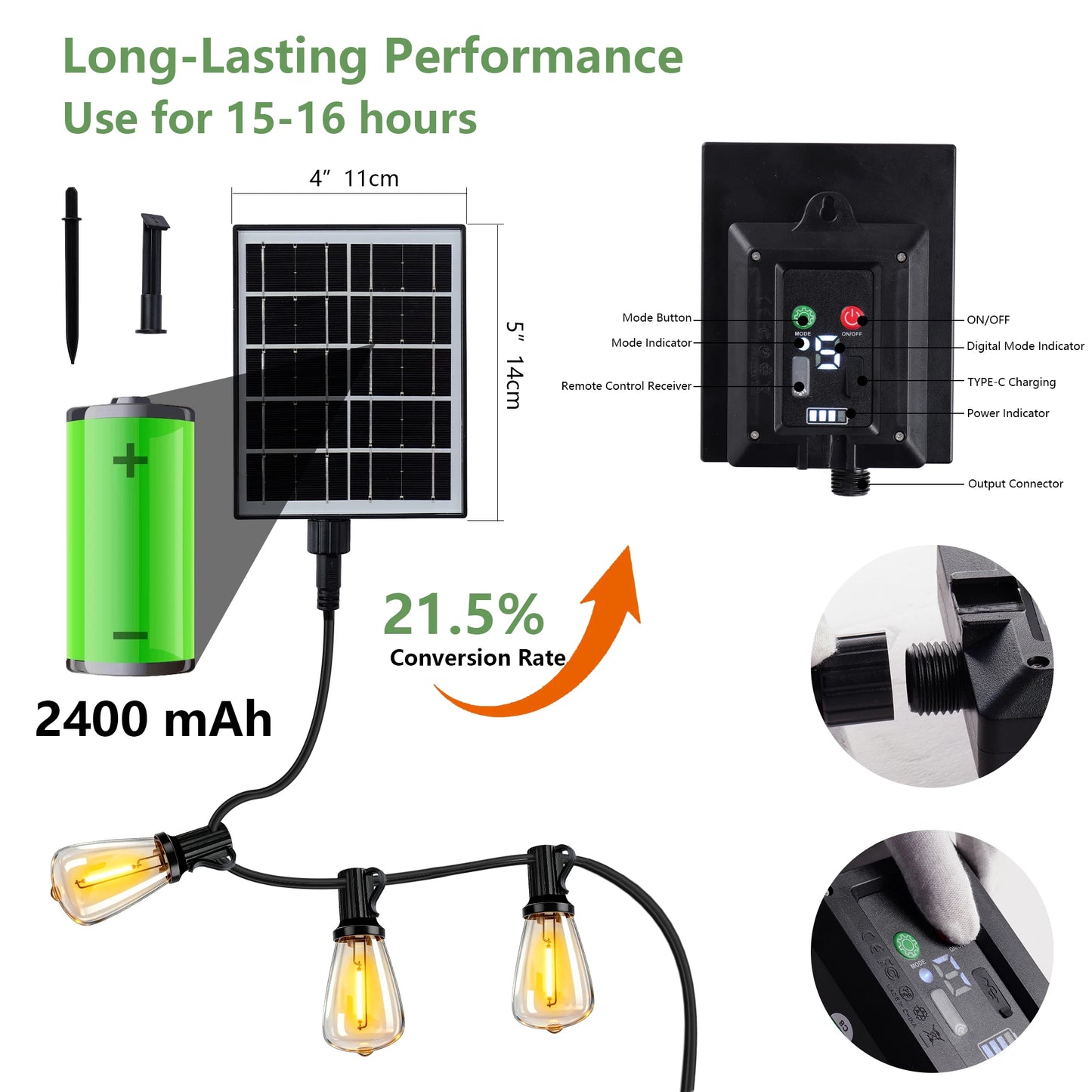 100FT Solar Outdoor String Lights IP65 Waterproof Patio Lights,
