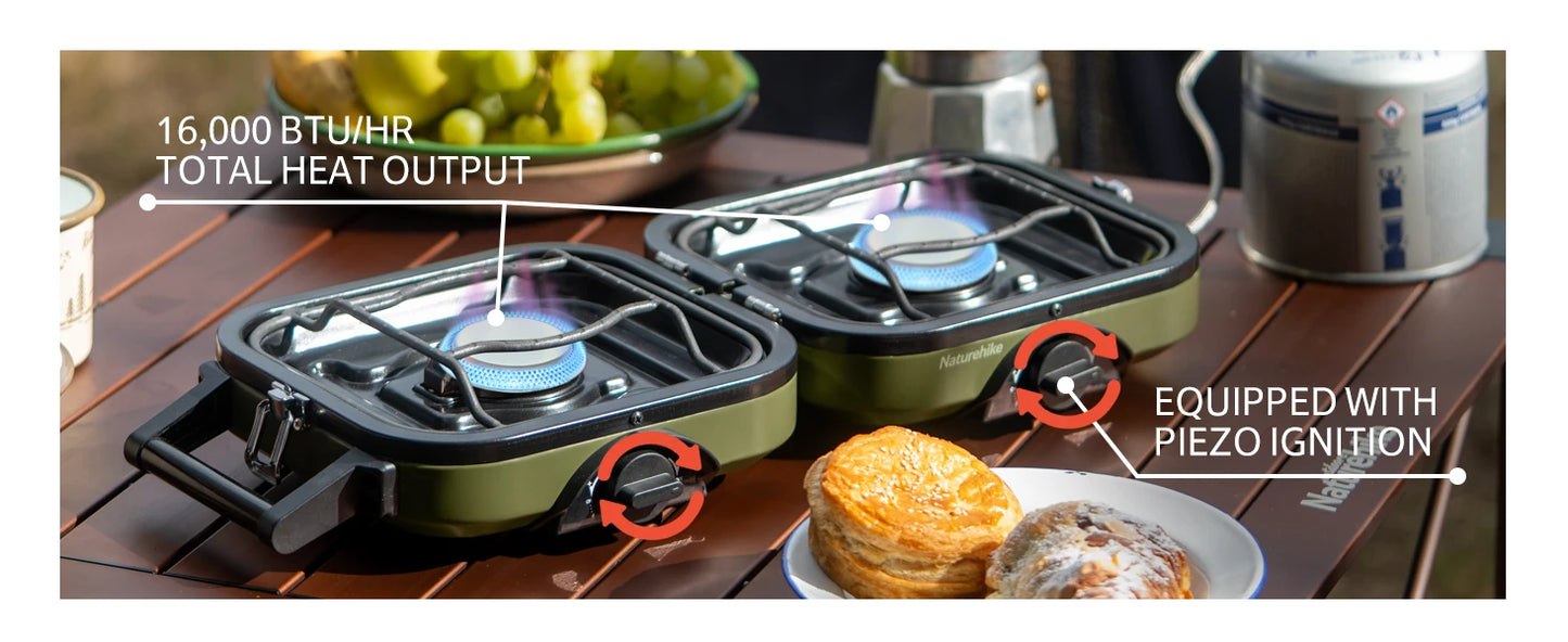 Naturehike 2 Burner Folding Camping Stove Portable Propane Gas Stove with Carry Bag 16000 BTU
