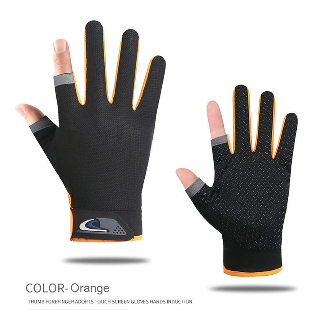 1 Pair Protective Fishing Gloves 2 Cut Fingers Fingerless Glove Men Women Anti-slip Fishing Wear Pesca Fitness Cycling Glove