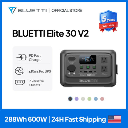 【Renew】BLUETTI Elite 30 V2 Portable Power Station 288Wh 600W Peak Large Capacity Solar Generator