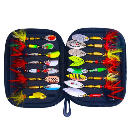 16PCS Fake Bait Spinner Lures Metal Bait Fishing Lure Spinnerbait Bass Trout Salmon Hard Metal Spinner Baits Kit With Tackle