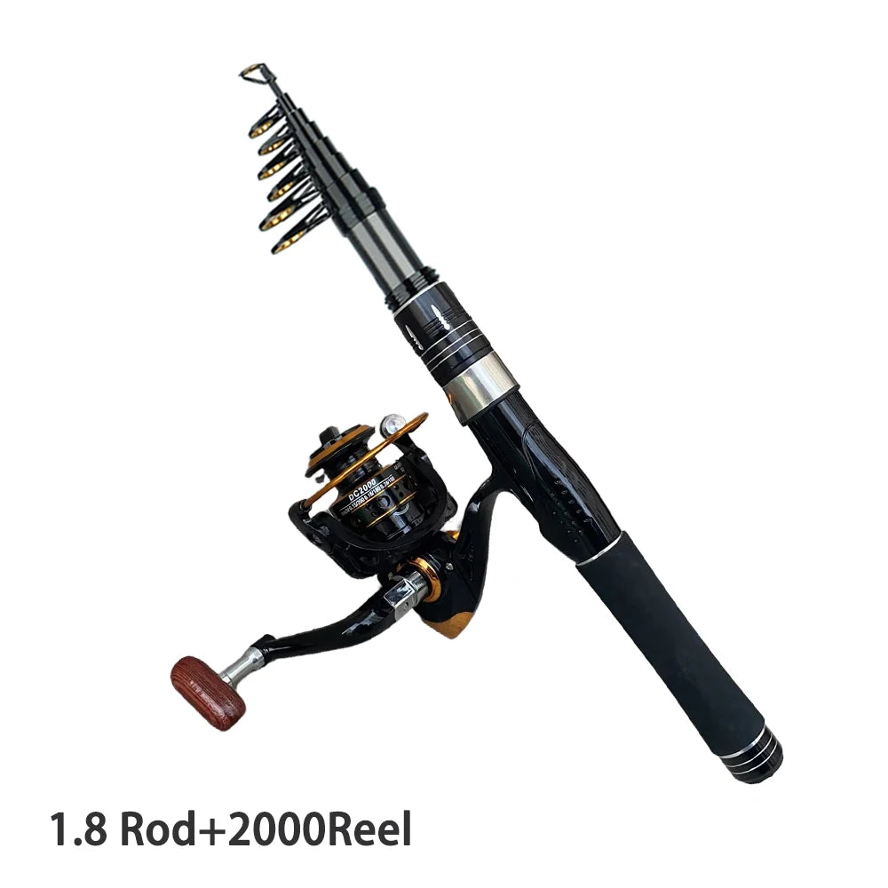 1.5/1.8/2.1/2.4M Fishing Rod Reel Set Ultra Light Carbon Fiber Rod and 5.2:1 Gear Ratio Reel Travel Sea Freshwater Fishing Set
