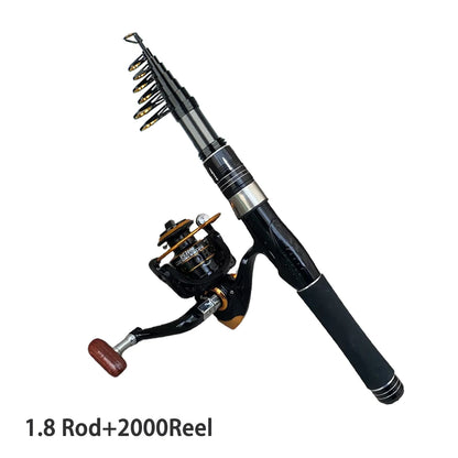 1.5/1.8/2.1/2.4M Fishing Rod Reel Set Ultra Light Carbon Fiber Rod and 5.2:1 Gear Ratio Reel Travel Sea Freshwater Fishing Set
