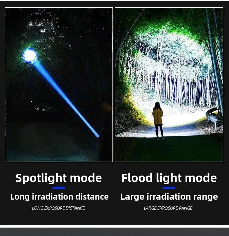 10000W Built-in Battery Flash Light Emergency Spotlights 9km 990000000LM 25000mah