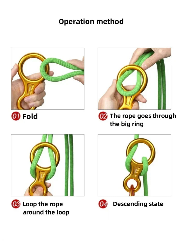 1Pcs Rock Climbing Carabine 8 Shape Rigging Descender Aluminum Figure Belay Device Abseiling 35kN Eight Ring Downhill Equipment