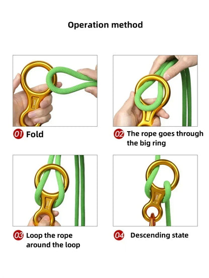 1Pcs Rock Climbing Carabine 8 Shape Rigging Descender Aluminum Figure Belay Device Abseiling 35kN Eight Ring Downhill Equipment