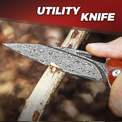 SDOKEDC VG10 Damascus Steel Folding Knives  Rosewood Handle