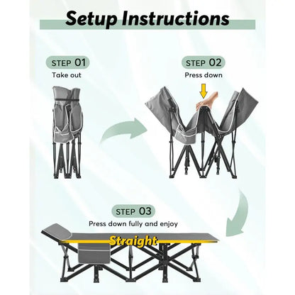Camping Cot for Adults, HeavyDuty Portable Cot Bed with Mattress, Foldable Padded Sleeping