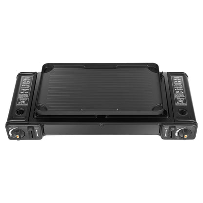 Double Head Barbecue Gas stove with Baking Tray   Outdoor