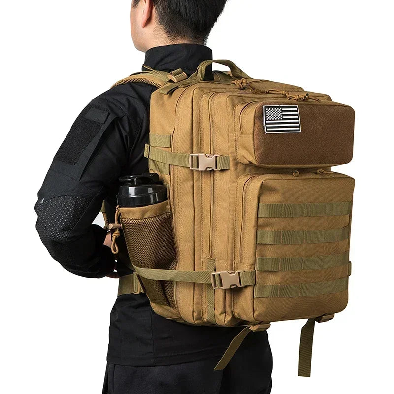 45L tactical backpack for outdoor sports hiking climbing travel with bottle holder