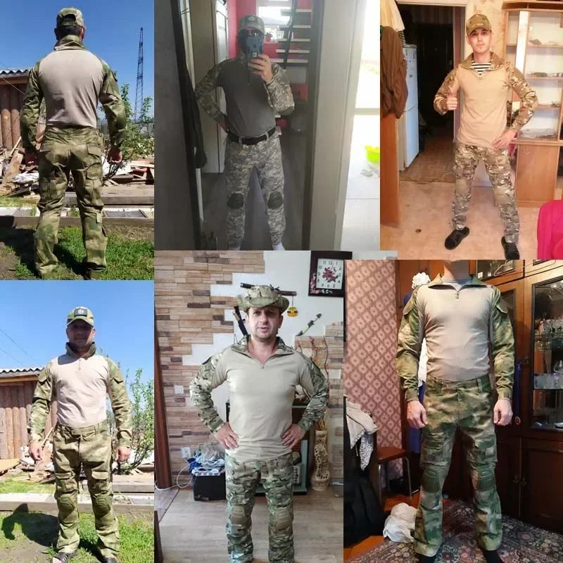 Outdoor Long Sleeve Tactical Shirts Combat Shirt 1/4 Zipper Ripstop Cotton Wear-resisting Camo Airsoft T Shirts Men Clothing