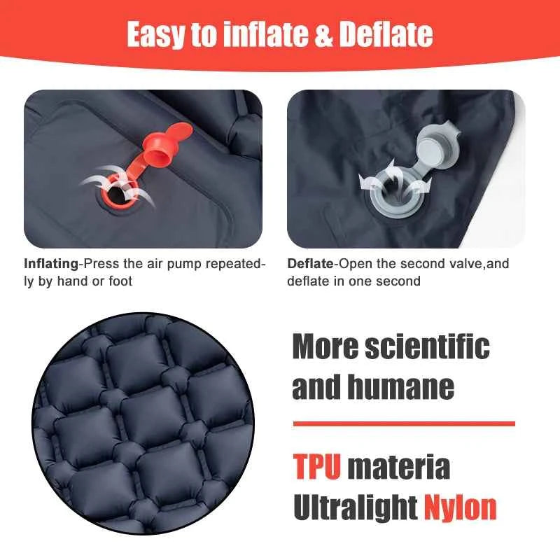 PACOONE Outdoor Sleeping Pad Camping Inflatable Mattress Built-in Pump Ultralight