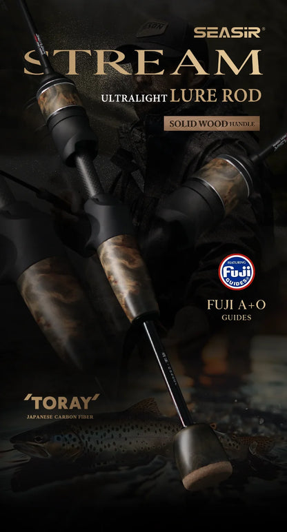 Seasir Stream Spining Baitcasting Fihsing Rods Ultralight Carbon Solid Wood Handle  Fuji A+O 40T Carbon Cloth  Lure Weight 1-10g