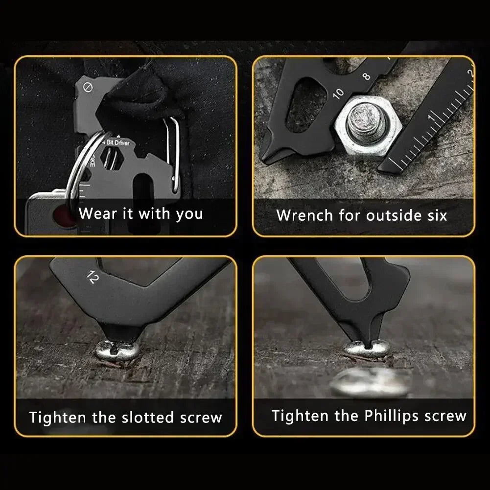 1PC Stainless Steel Carabiner Clip with Bottle Opener Keychain Multifunction Card Tool for Camping Climbing Outdoor Activities