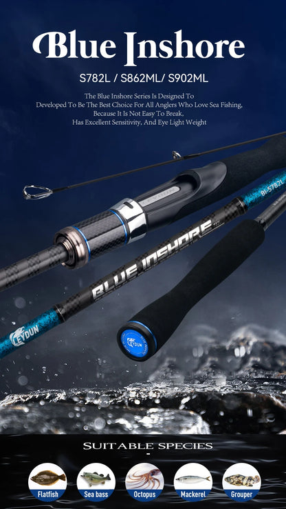 BLUE INSHORE Fishing Rods Inshore Breakwater Bass Rod S782L S862ML S902ML Saltwater Light Fast 2 Section Spinning Rods