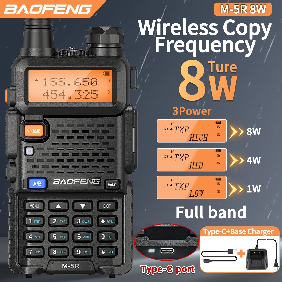 1/2PCS Baofeng M-5R 8W Walkie Talkie Multi Band Type-C Wireless Copy Frequency AM Long Range For UV-5R Two Way Ham Radio