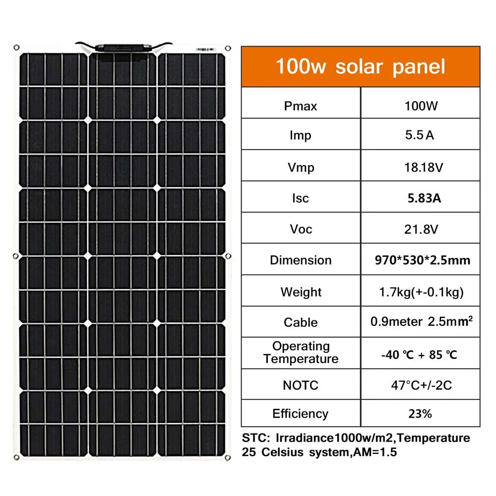12V Flexible Solar Panel 600W 100W 200W 300W 400W 500W Bendable Waterproof Monocrystalline