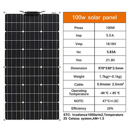 12V Flexible Solar Panel 600W 100W 200W 300W 400W 500W Bendable Waterproof Monocrystalline