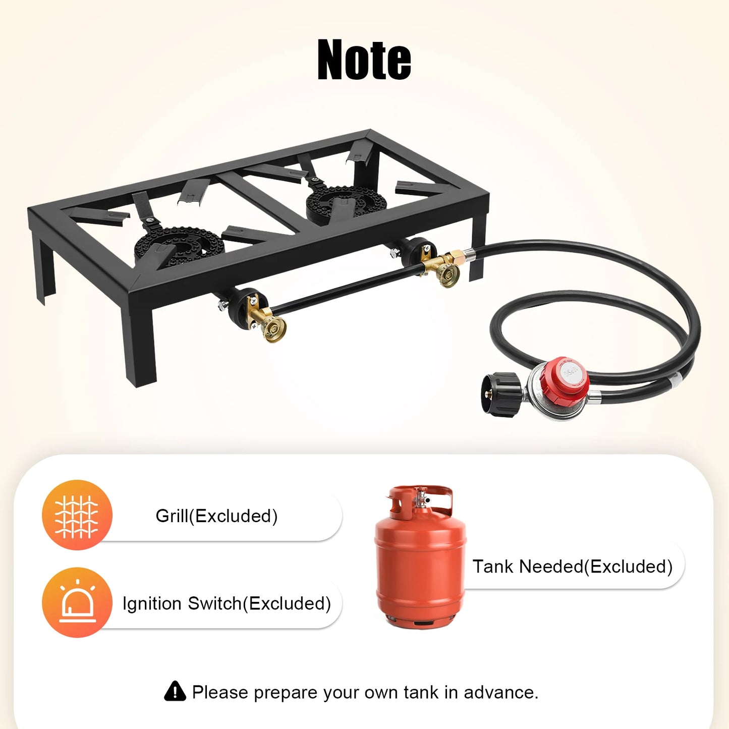 8000W Portable Camping Gas Stove Outdoor 2 Burner BBQ Picnic Camp Propane Cooker Stove with Adjustable 0-10Psi Regulator Hose