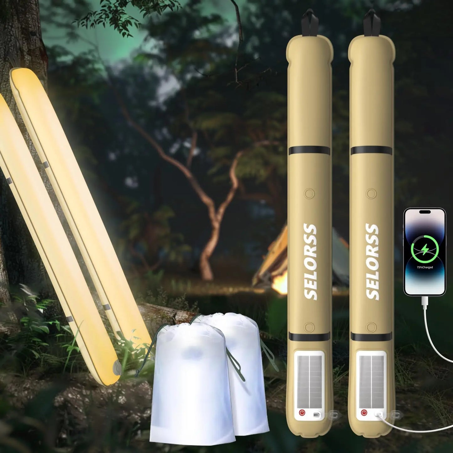SELORSS Solar Camping Lantern 2000mAh Folding  Waterproof 3 Warm Light for Hiking Camping Fish USB-Type C