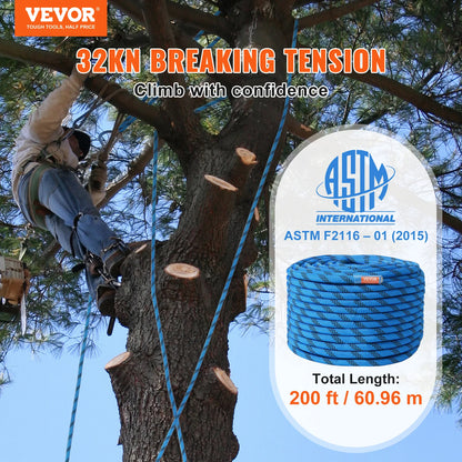 VEVOR 12.7mm Static Climbing Rope 125/150/200ft Outdoor Rock Climbing Rope 30KN Breaking