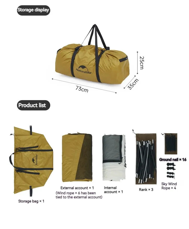 Naturehike Dunes 10.9 Camping Tent 6 People 4 Seasons Dome Extended Canopy Outdoor Waterproof Large  Tent With Chimney Hole