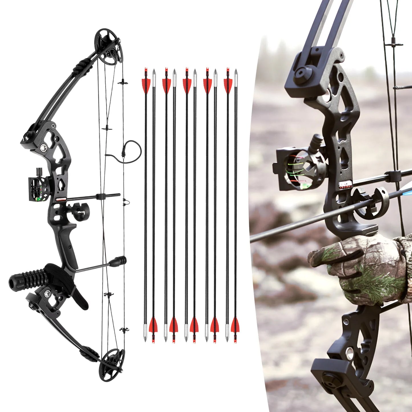 Compound Bow Arrow Set Right Hand Archery Compound Bows Draw Weight 30-55lbs,Adjustable  310fps