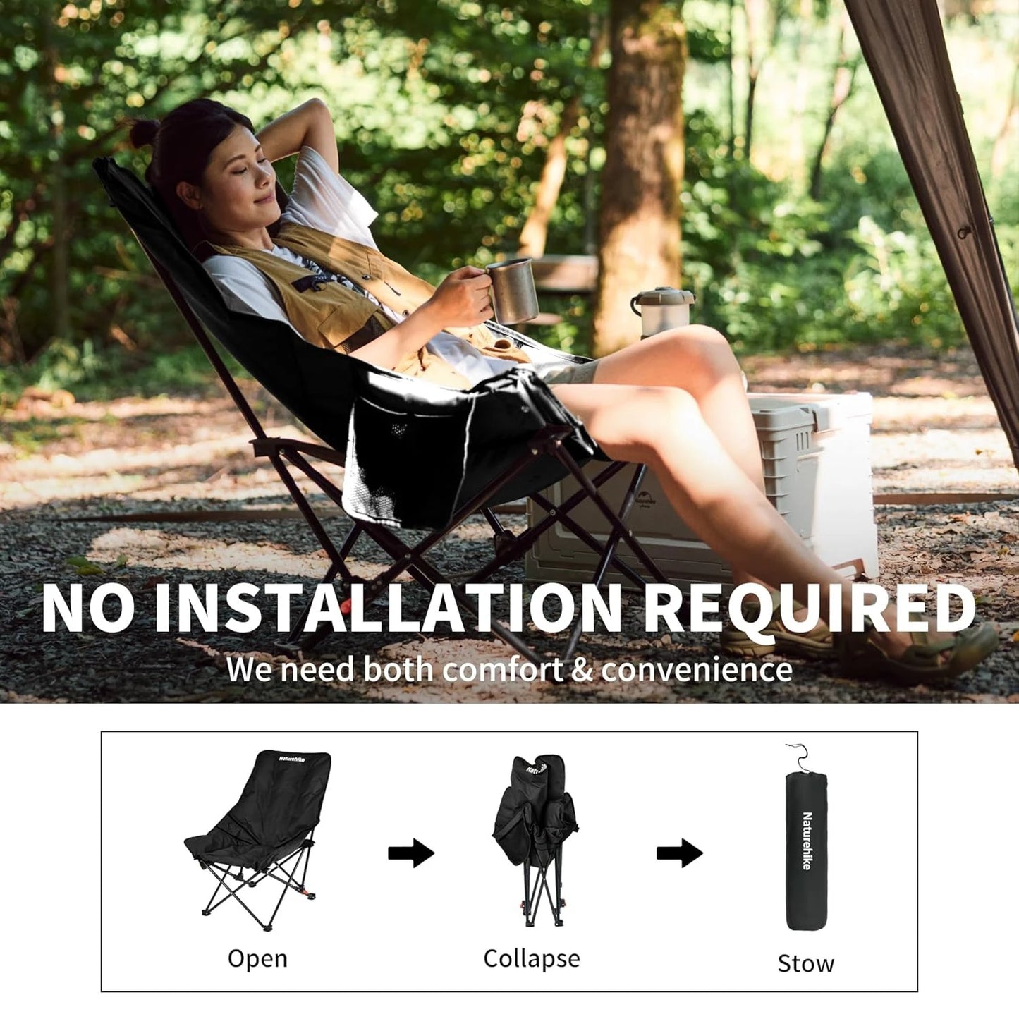 Naturehike Sea Star Recliner Outdoor Folding High Back Moon Chair 2-Position Adjustable Portable