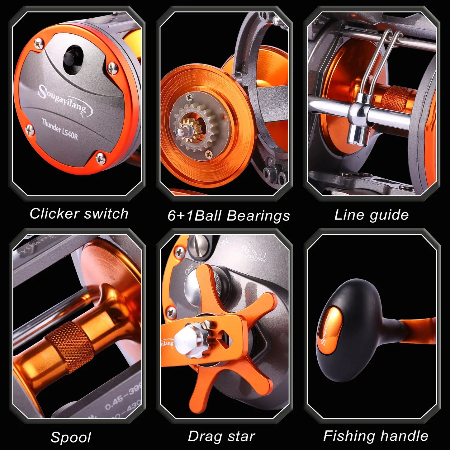 Sougayilang Line Counter Trolling Reel Conventional Level Wind Fishing Reel for Sea Bass Grouper 4.1:1/6+1BB Max Drag 30Kg