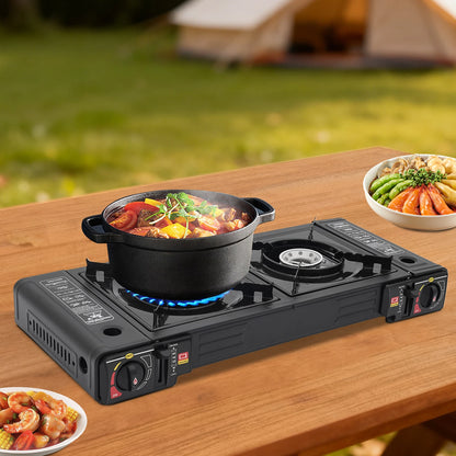 Portable Camping Stove with Storage Case, 2 Burner