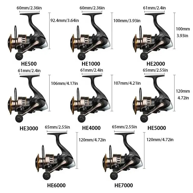 1 Piece Two-Hand Rotating Fishing Reel, He1000-7000 Series, 5.2:1 Gear Ratio, 22.05lb Extraction,  Aluminum Alloy Body, Left/Right Hands