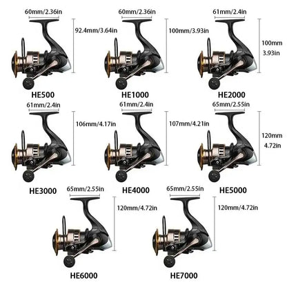 1 Piece Two-Hand Rotating Fishing Reel, He1000-7000 Series, 5.2:1 Gear Ratio, 22.05lb Extraction,  Aluminum Alloy Body, Left/Right Hands