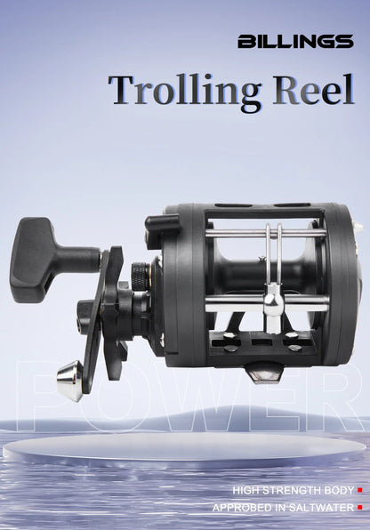 BILLINGS Trolling Drum Fishing Reels 33LB Max Drag 3.8:1 Gear Ratio High Toughness Body