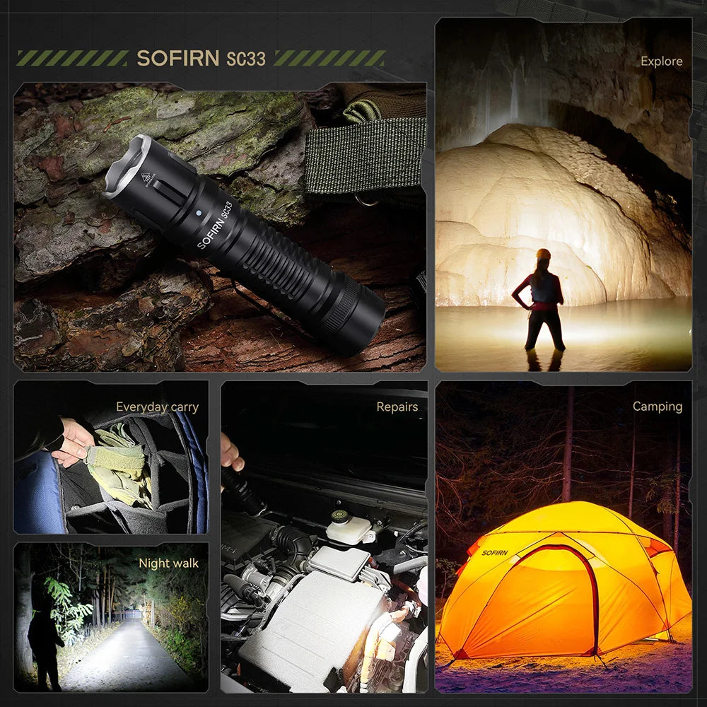 Sofirn SC33 LED Tactical Flashlight XHP70.3 HI  5200lm Powerful 21700 Type C Rechargeable