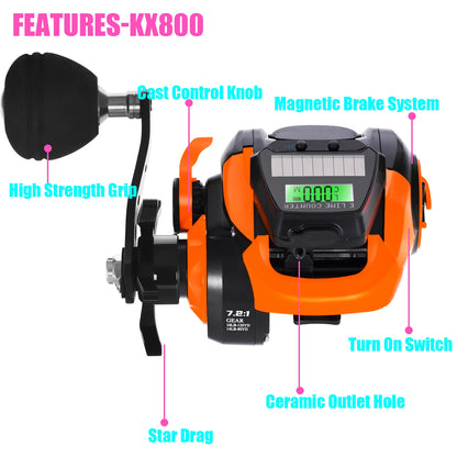 SAMOLLA Fishing Reel USB And Solar Charging Electronic Baitcasting Led Screen 7.2:1 Saltwater Waterproof Cast Drum Wheel Casting