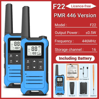 2PCS Baofeng F22 PMR 446MHz Mini Walkie Talkie Waterproof Type-C Licence-free NOAA Flashlight