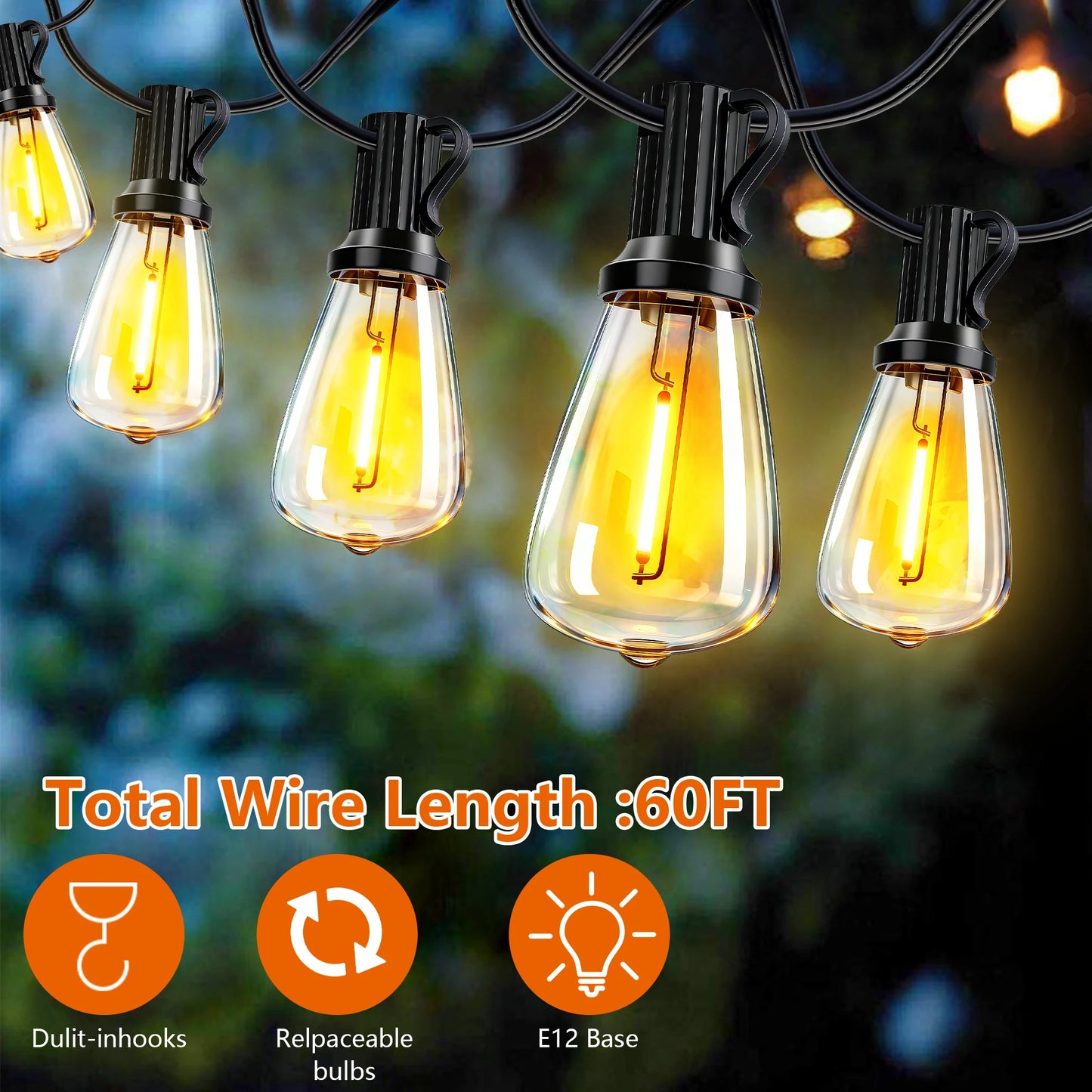100FT Solar Outdoor String Lights IP65 Waterproof Patio Lights,
