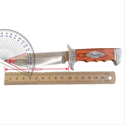 Outdoor Camping Knife, Fixed Blade Straight Knife with Wood Handle, 7Cr13 Steel Blade, Tactical and Survival Tool with Scabbard
