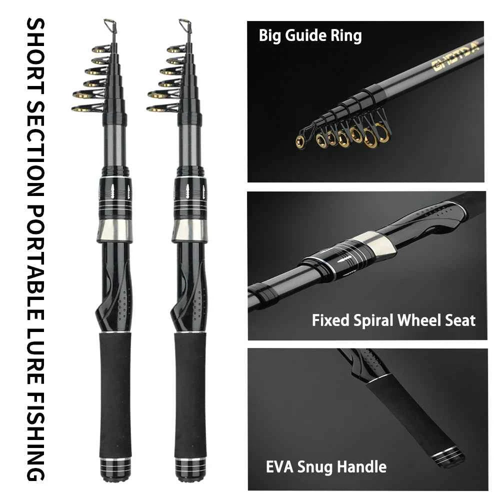 1.5/1.8/2.1/2.4M Fishing Rod Reel Set Ultra Light Carbon Fiber Rod and 5.2:1 Gear Ratio Reel Travel Sea Freshwater Fishing Set