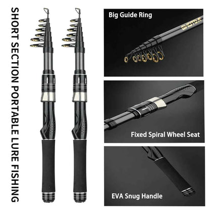 1.5/1.8/2.1/2.4M Fishing Rod Reel Set Ultra Light Carbon Fiber Rod and 5.2:1 Gear Ratio Reel Travel Sea Freshwater Fishing Set