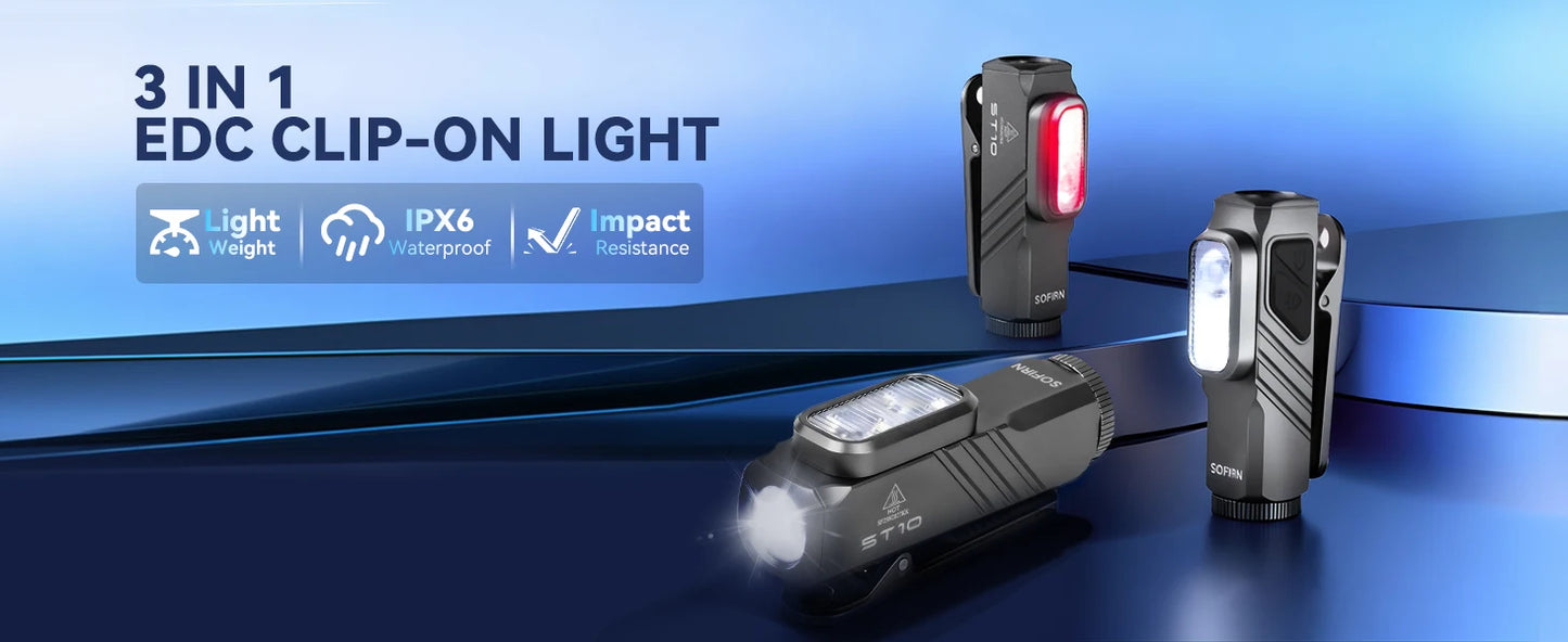 SOFIRN Mini ST10 1000LM EDC Flashlight USB C 14500 Rechargeable with Red Light 660NM Magnetic Tail & Clip